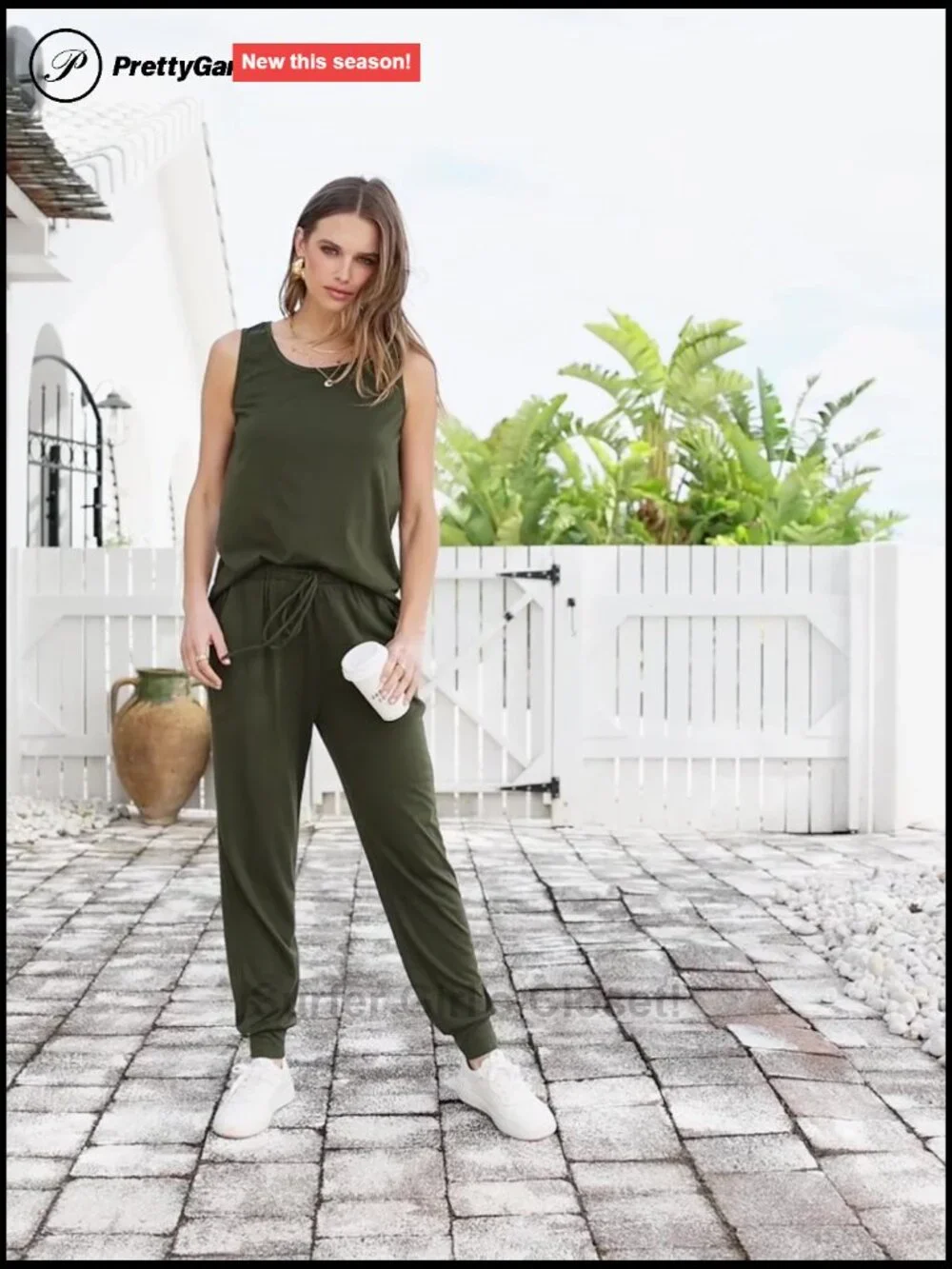 Matching 2 Piece Lounge Set: Sleeveless Tank & Jogger Pants Activewear Travel